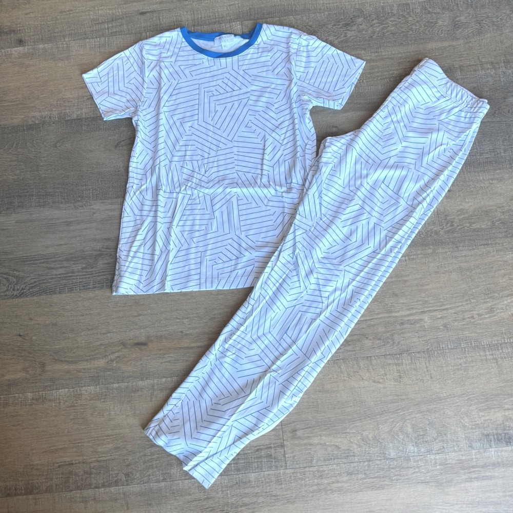 Schumacher x LAKE Pajamas XS Cobalt Deconstructed Stripe Pima Cotton Set